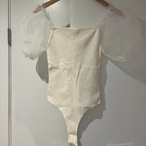 White Bridal Puff Sleeve Bodysuit